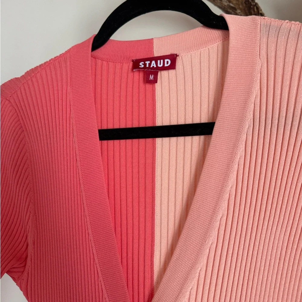 STAUD Coral and Blush Two-Tone Ribbed Button-Front Maxi Dress - Picture 2 of 3